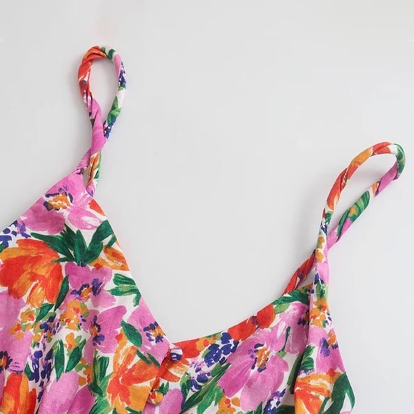 Zara NWT Linen Blend Floral Print Midi Dress - Picture 9 of 11